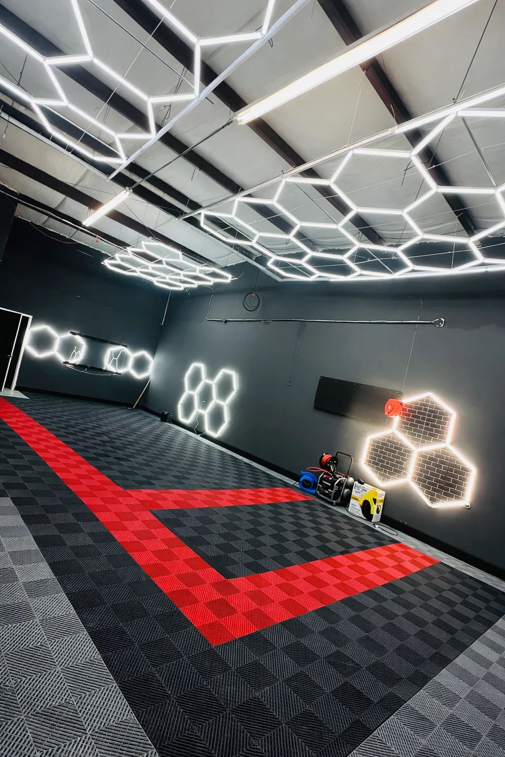 Texan Tint Pro shop interior with honeycomb LED lighting